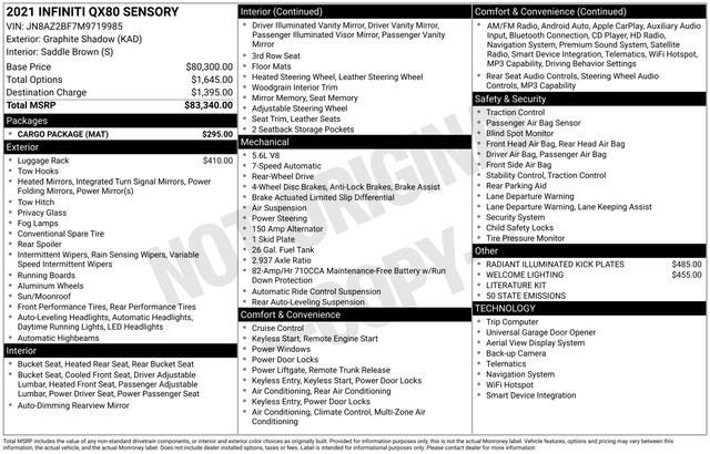2021 INFINITI QX80 SENSORY