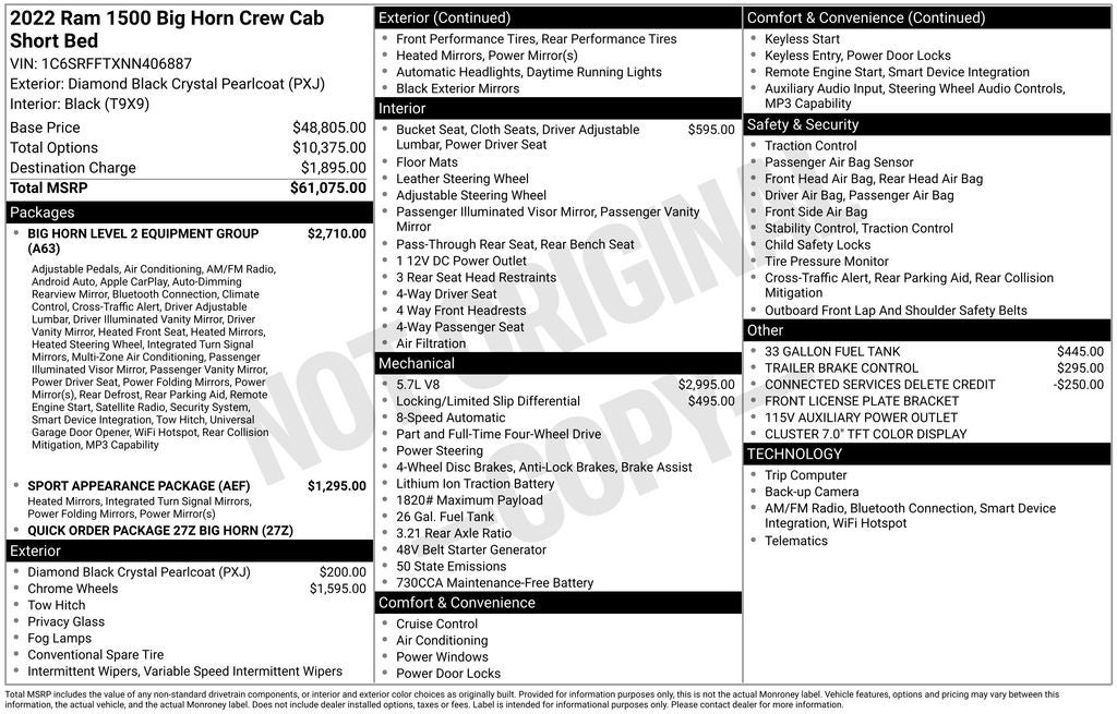 2022 RAM 1500 Big Horn Crew Cab 4x4 5'7' Box