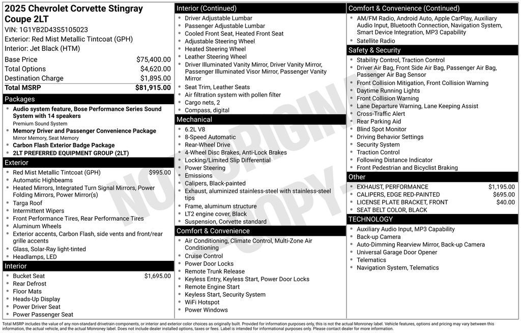 2025 Chevrolet Corvette Stingray RWD Coupe 2LT