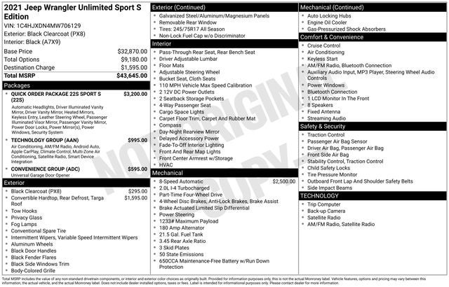 2021 Jeep Wrangler Unlimited Sport S